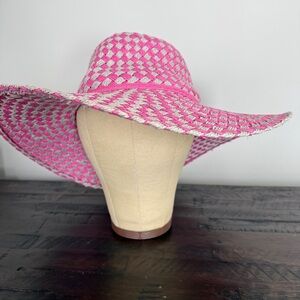 David & Young D&Y Summer Hat Wide Brim Straw Woven Pink NEW